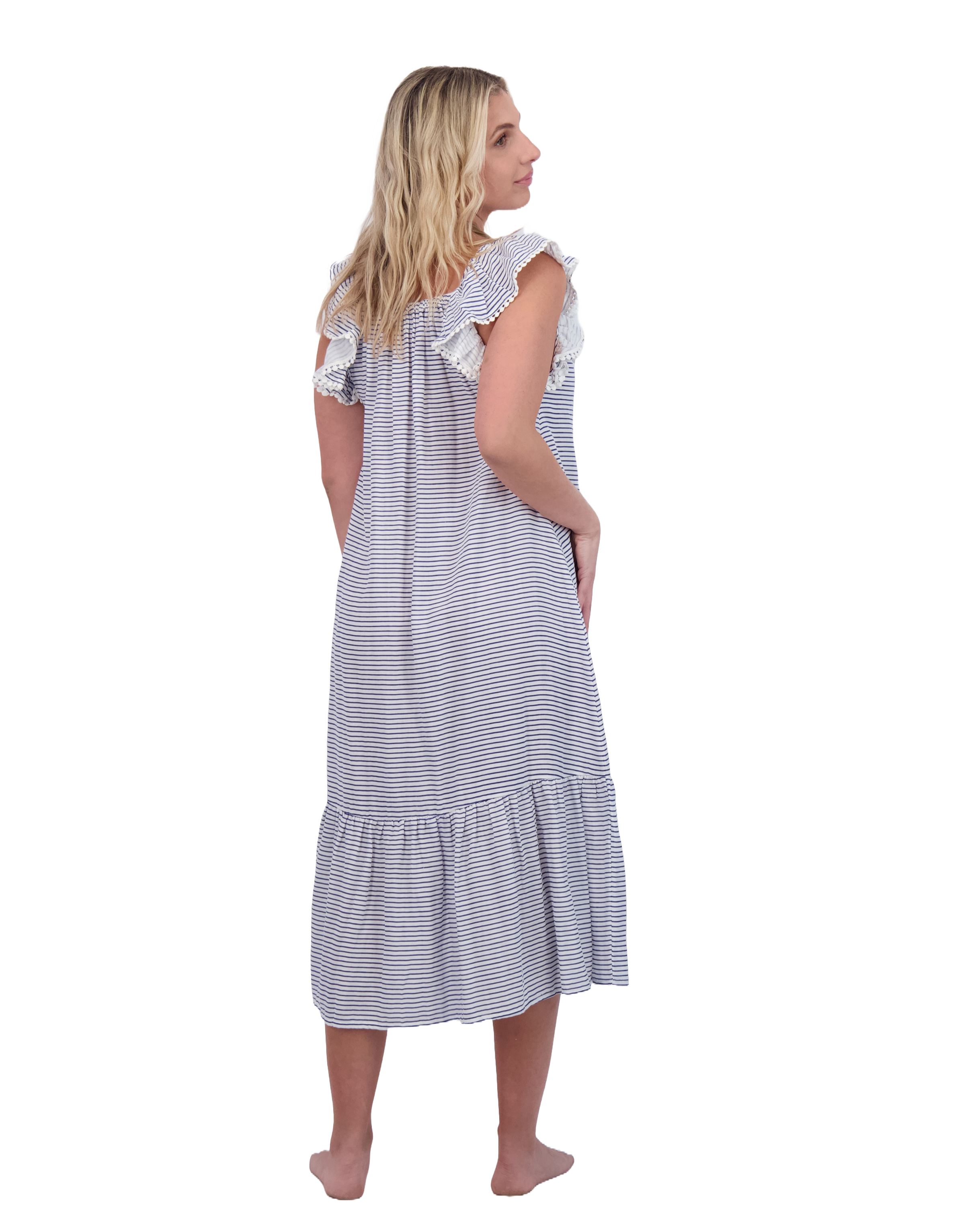 Eva Women's Ruffle Sundress Marine Stripe