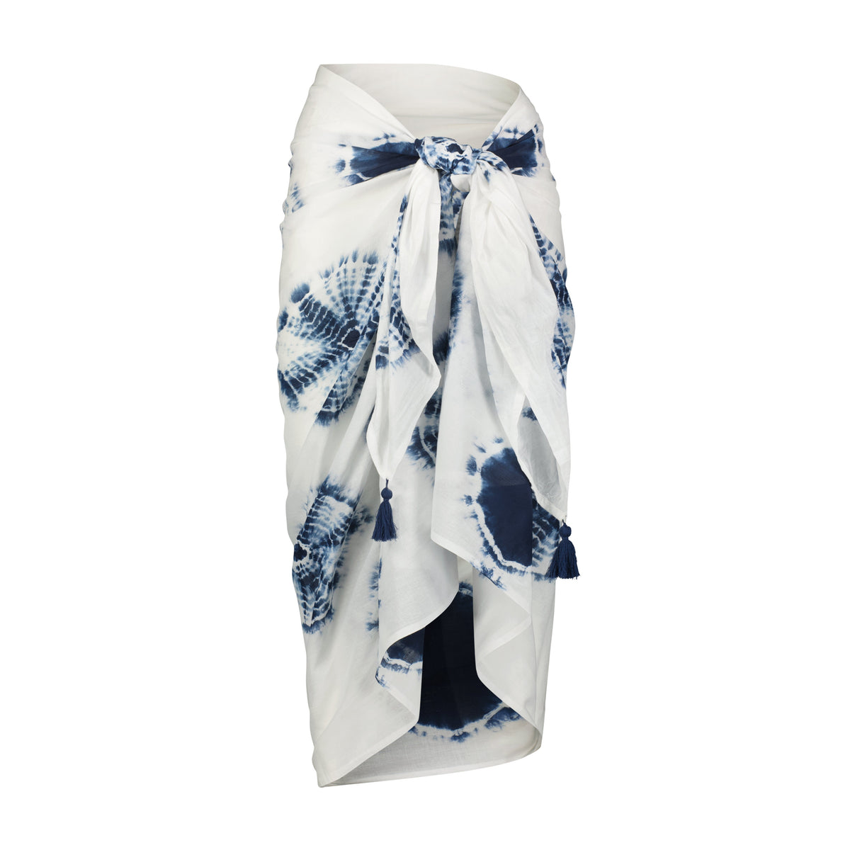 Cotton Saline Pareo White Indigo Tie-Dye