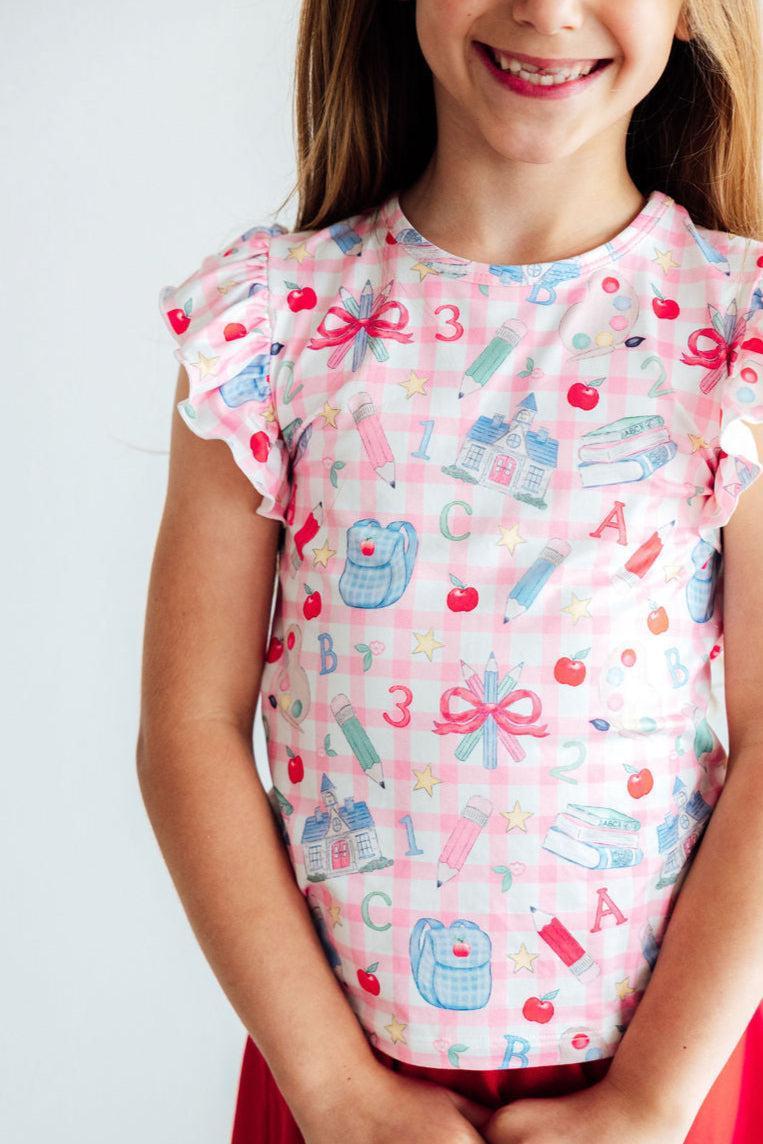 Girls Short Sleeve Ruffle Tee