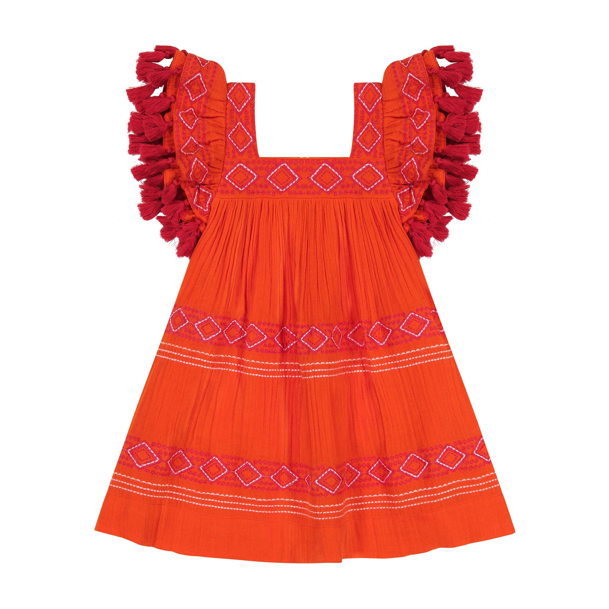 Serena Girls Tassel Dress Poppy Embroidery