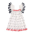 Serena Girls Tassel Dress Red White Navy Embroidery