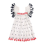 Serena Girls Tassel Dress Red White Navy Embroidery