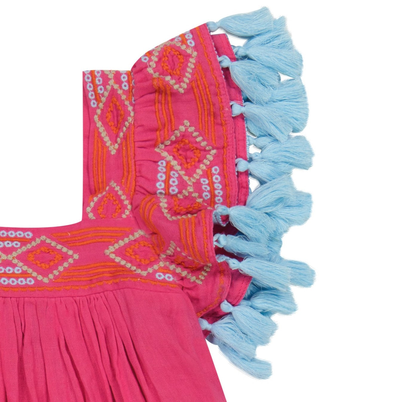 Serena Girls Tassel Dress Raspberry Embroidery