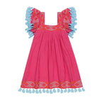 Serena Girls Tassel Dress Raspberry Embroidery
