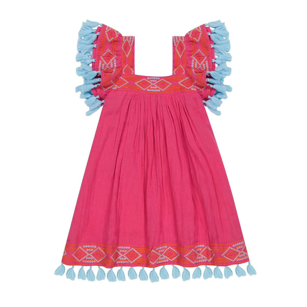 Serena Girls Tassel Dress Raspberry Embroidery