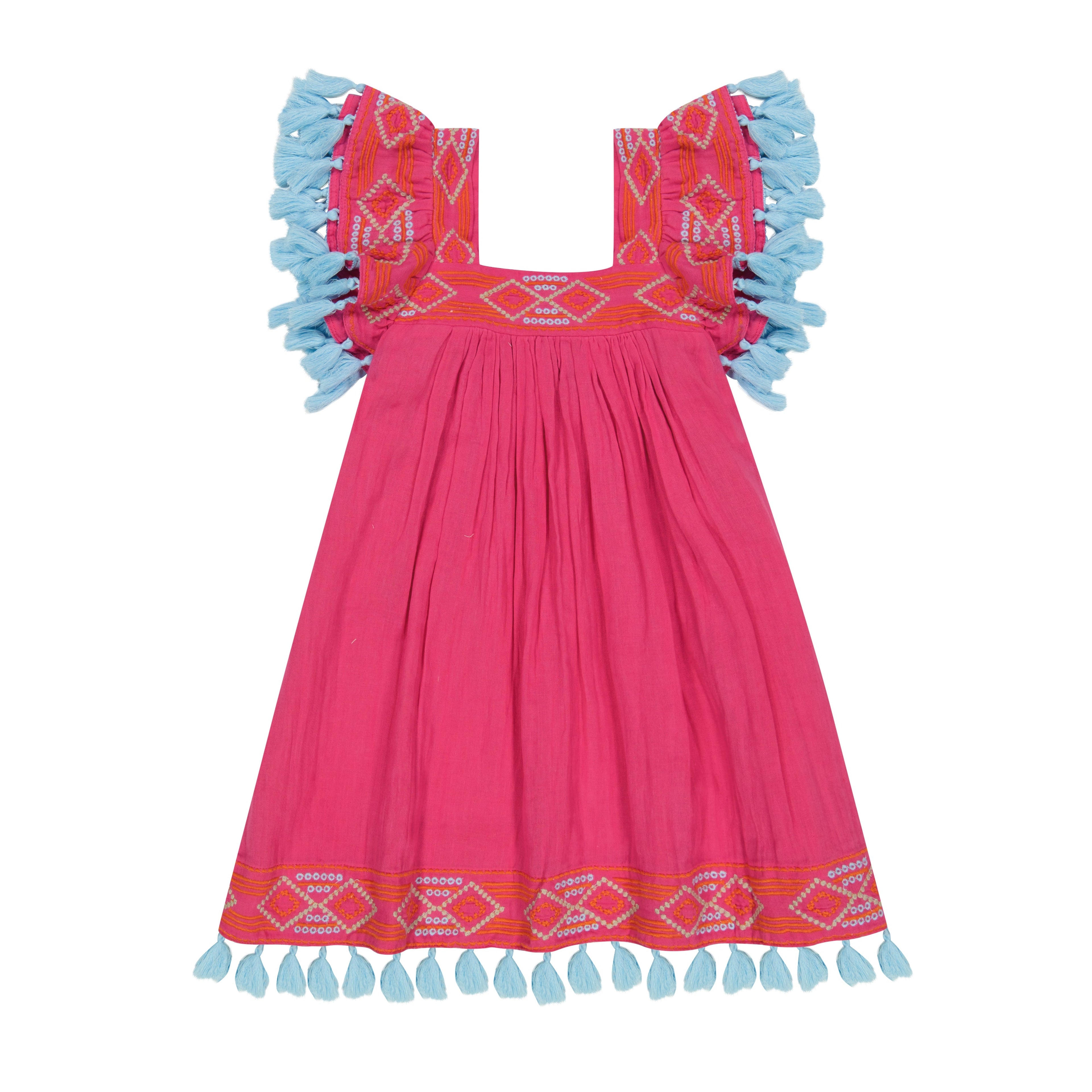 Serena Girls Tassel Dress Raspberry Embroidery