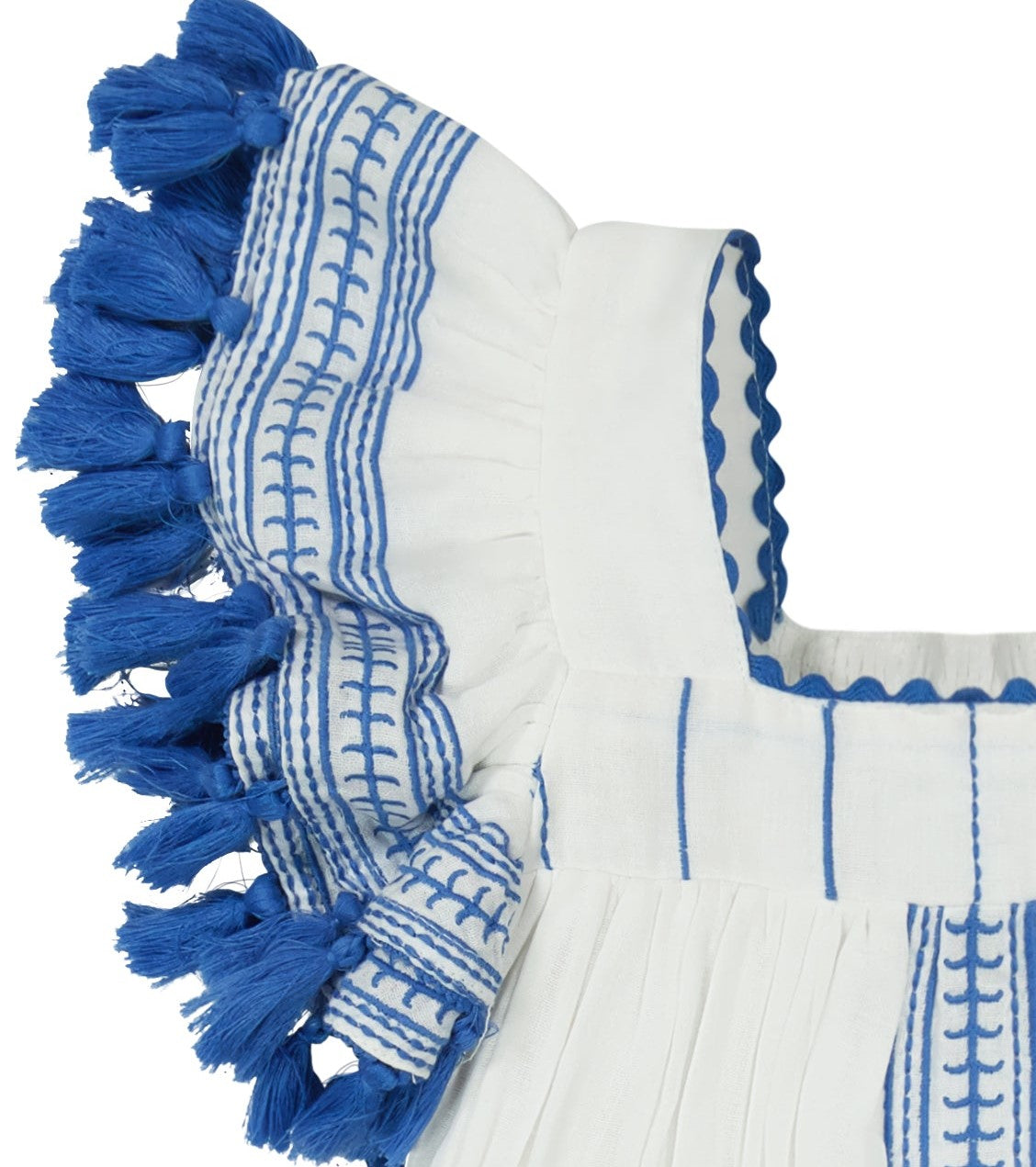 Serena Girls' Tassel Dress White Lapis Blue Embroidery