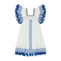 Serena Girls' Tassel Dress White Lapis Blue Embroidery