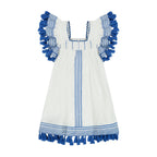 Serena Girls' Tassel Dress White Lapis Blue Embroidery