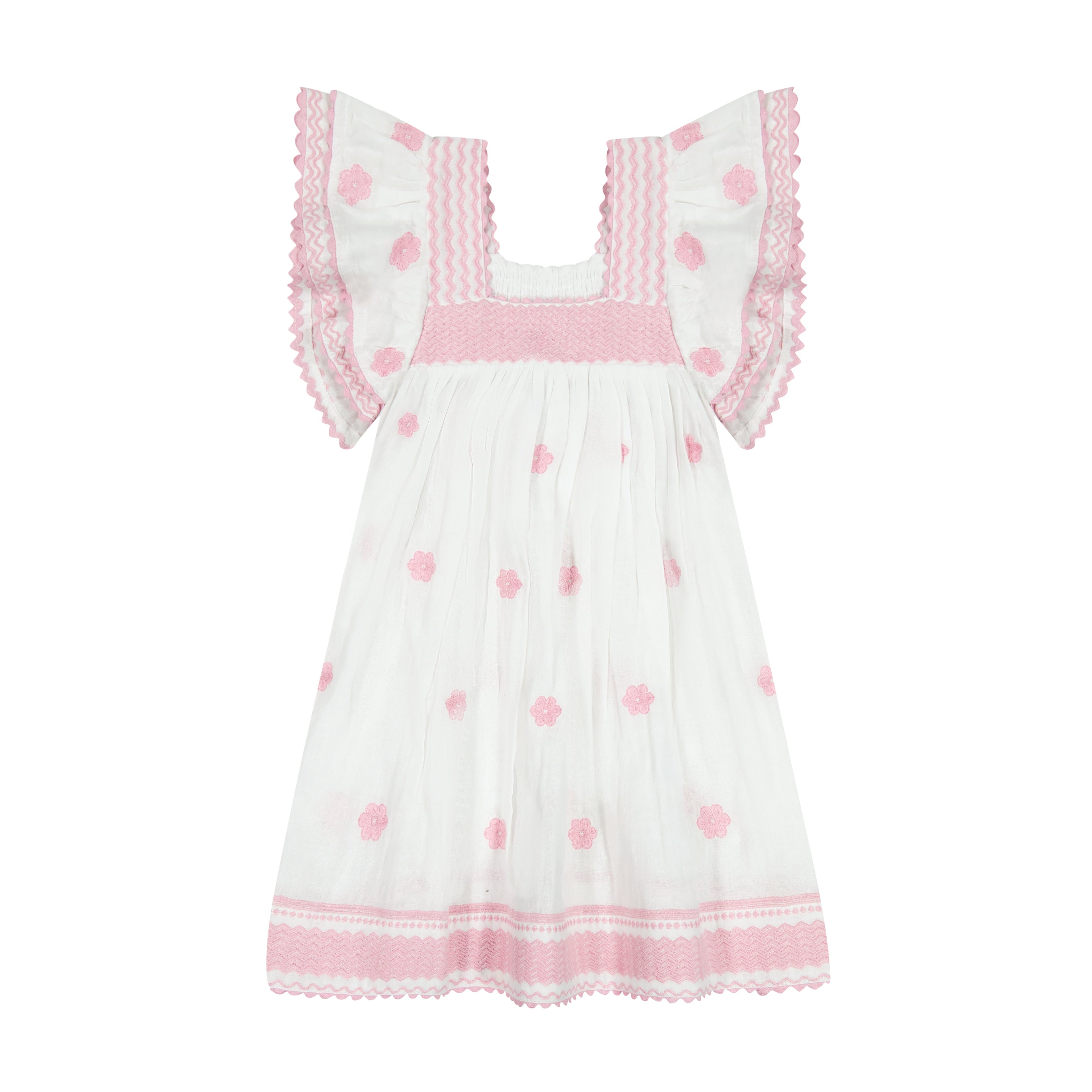 Serena Girl's Tassel Dress White Pink Frangipani