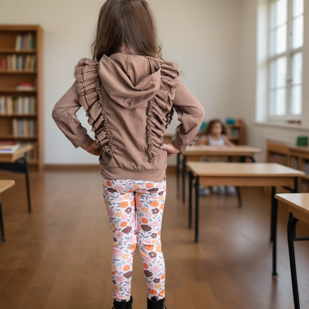 Chocolate Floral Ruffle Sweater Pant Set