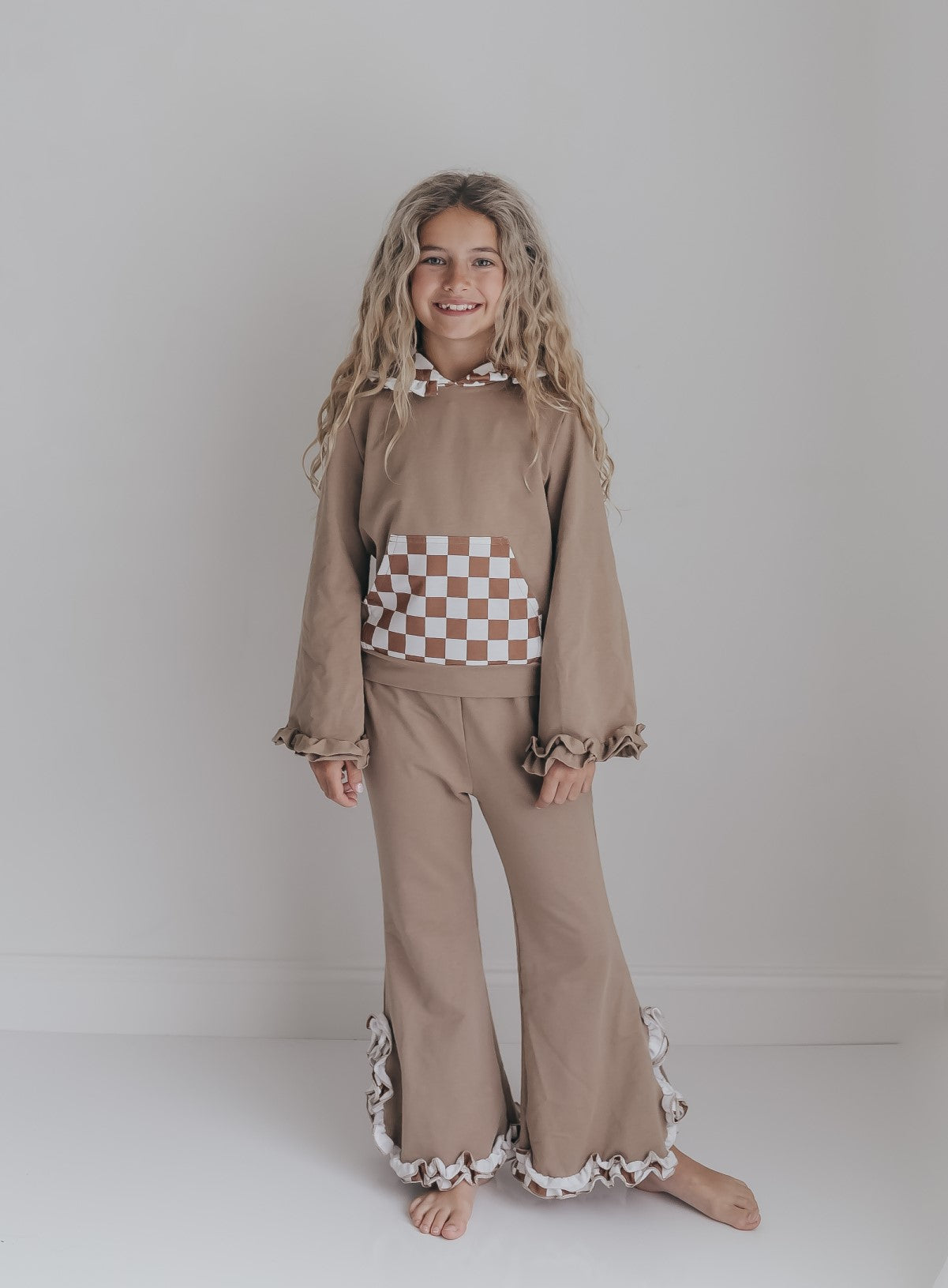 Tan Check Hooded Set