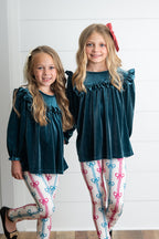 Velvet Teal Coquette Bow Pant Set