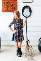 Skeleton Web 3/4 Sleeve Pocket Twirl Dress
