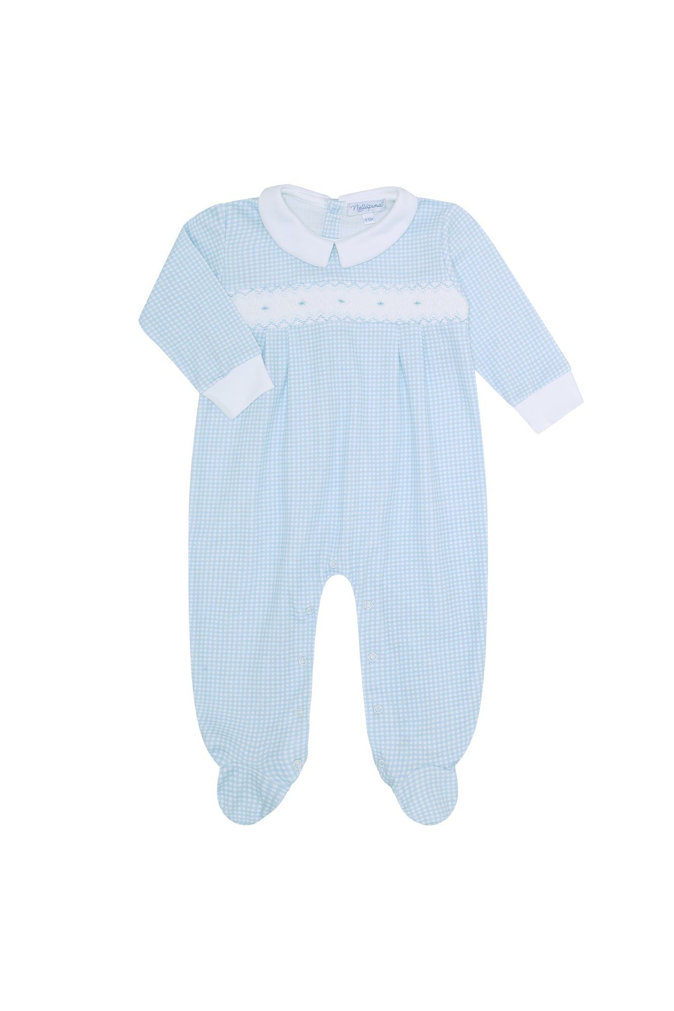 Blue Gingham Pima Cotton Smocked Baby Footie
