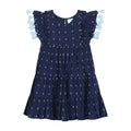 Sophie Girls Tassel Dress Navy Turquoise Swiss Dot