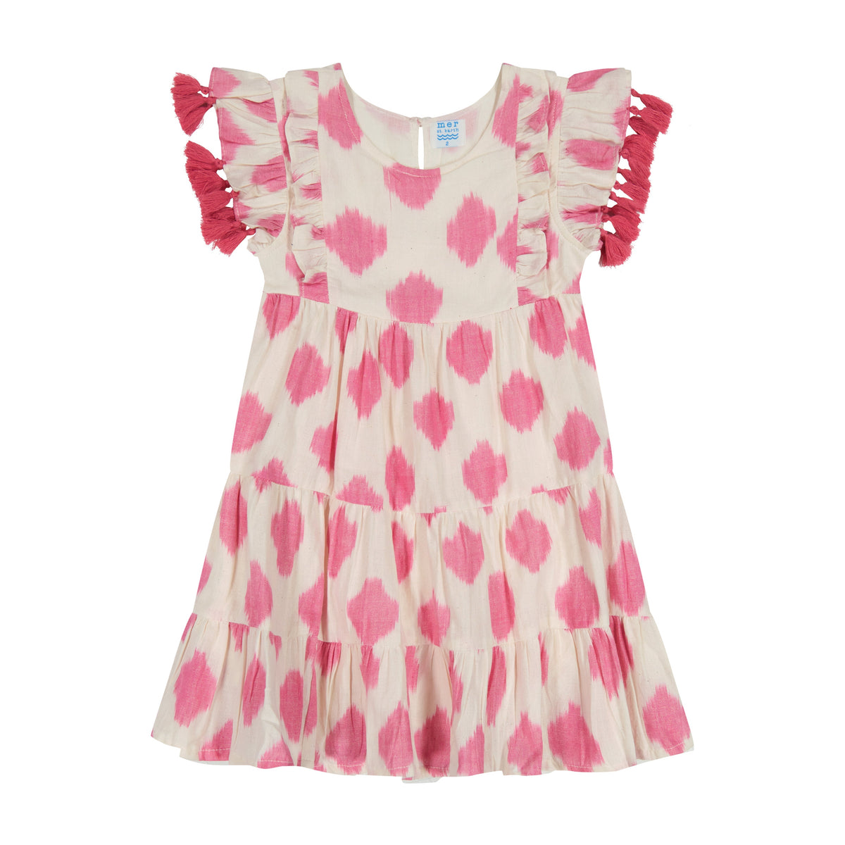 Sophie Girls' Tassel Dress White Pink Ikat