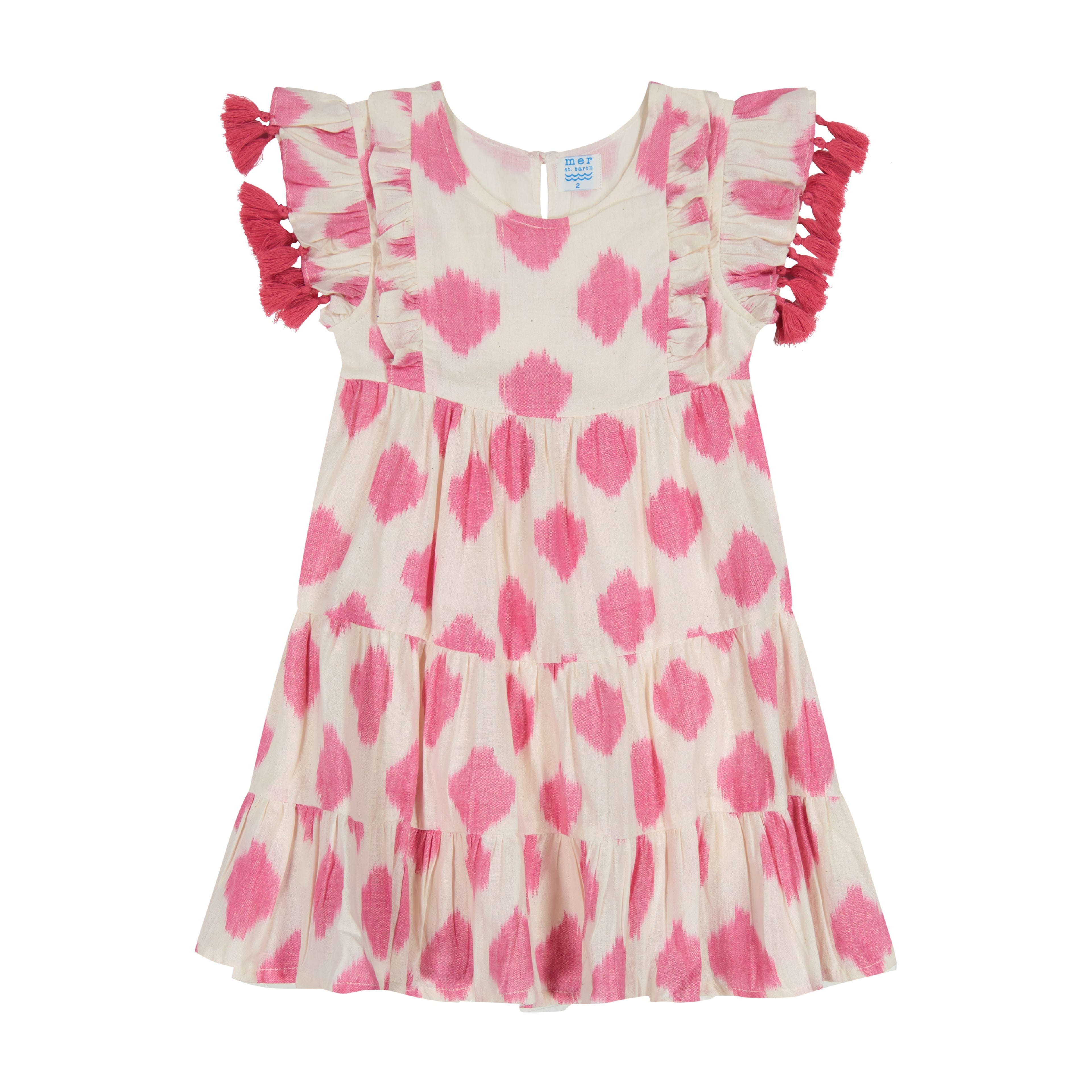 Sophie Girls' Tassel Dress White Pink Ikat
