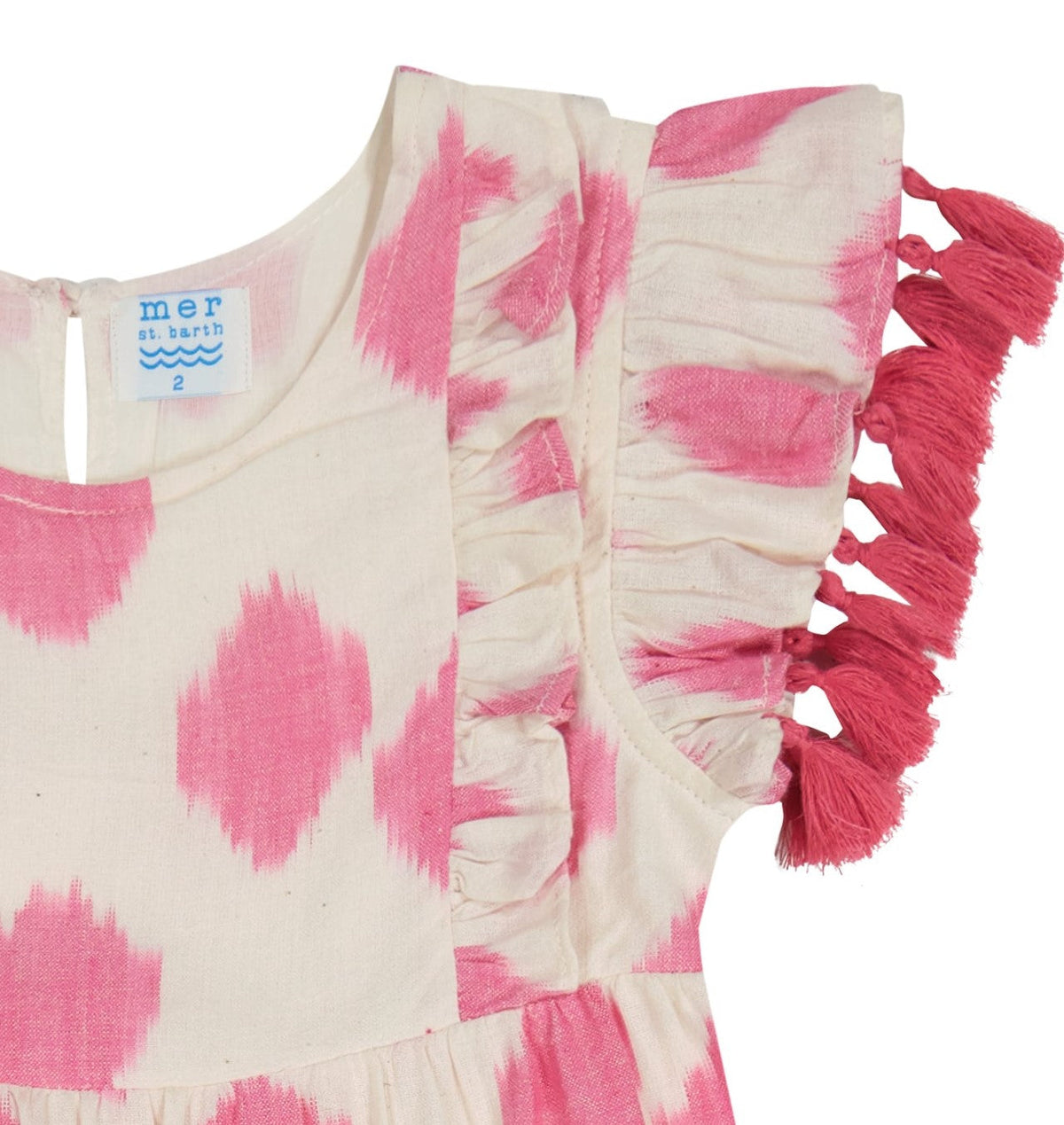 Sophie Girls' Tassel Dress White Pink Ikat