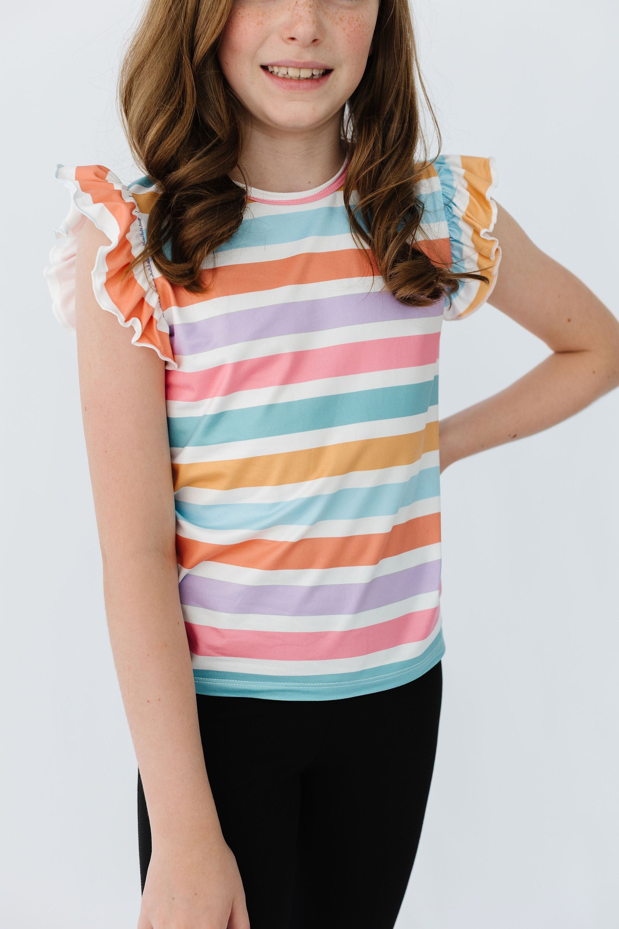Girls Spring Stripes Short Sleeve Ruffle Tee