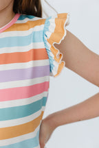 Girls Spring Stripes Short Sleeve Ruffle Tee
