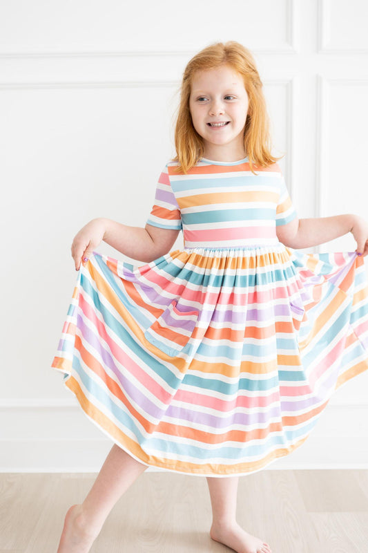 girls twirl dress with spring stripes and side pockets