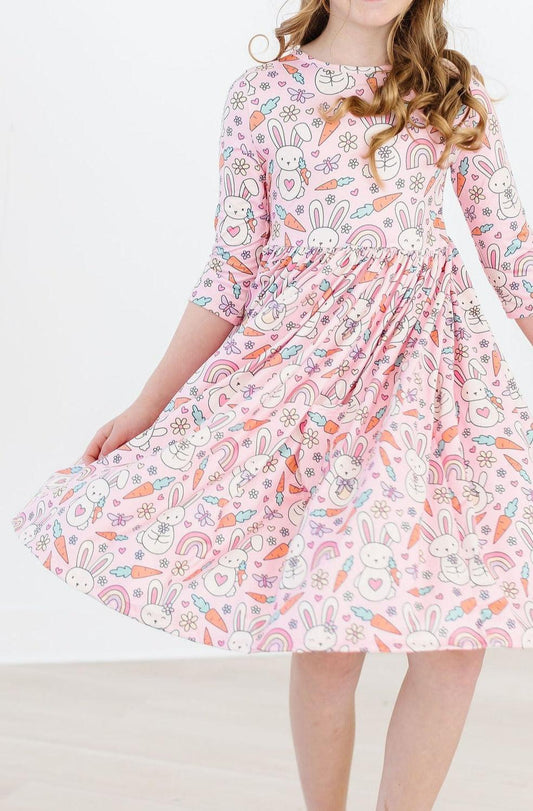 Girls Twirl Dress – Springtime Bunnies 3/4 Sleeve