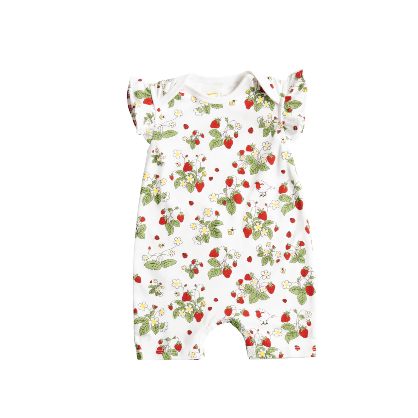 Baby Girl Strawberry Fields Flutter Sleeve Romper