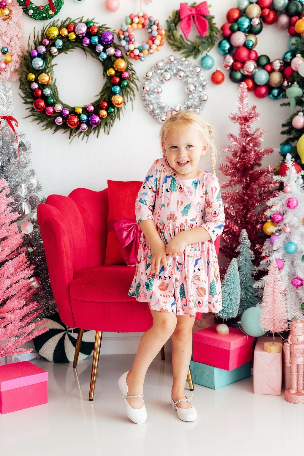 Sugarplum Fairy 3/4 Sleeve Pocket Twirl Dress