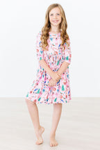 Sugarplum Fairy 3/4 Sleeve Pocket Twirl Dress