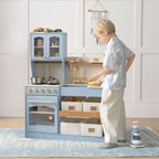 Tiny Land® Pretend Play Kitchen for Kids - Serenity Wooden Kitchen – Blue
