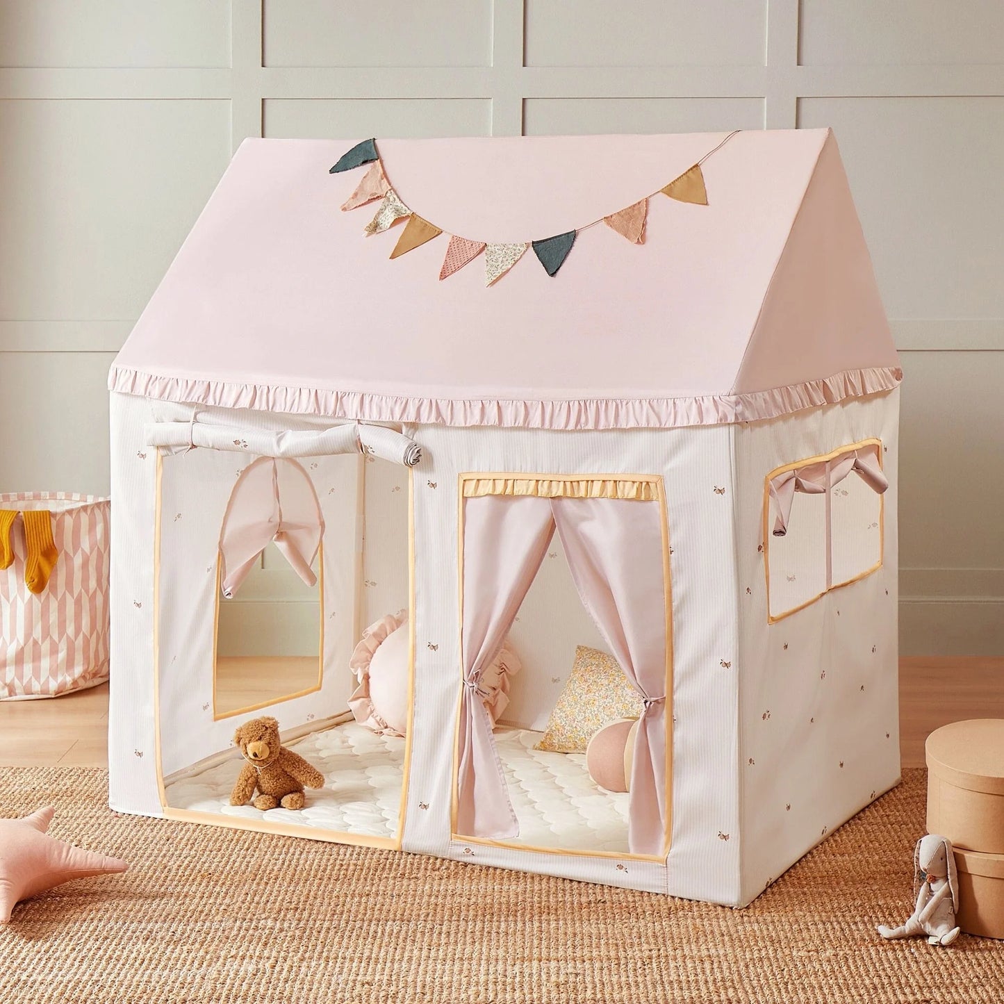 Tiny Land® Sweet Citrus Kids Play Tent – White and Pink Indoor Playhouse