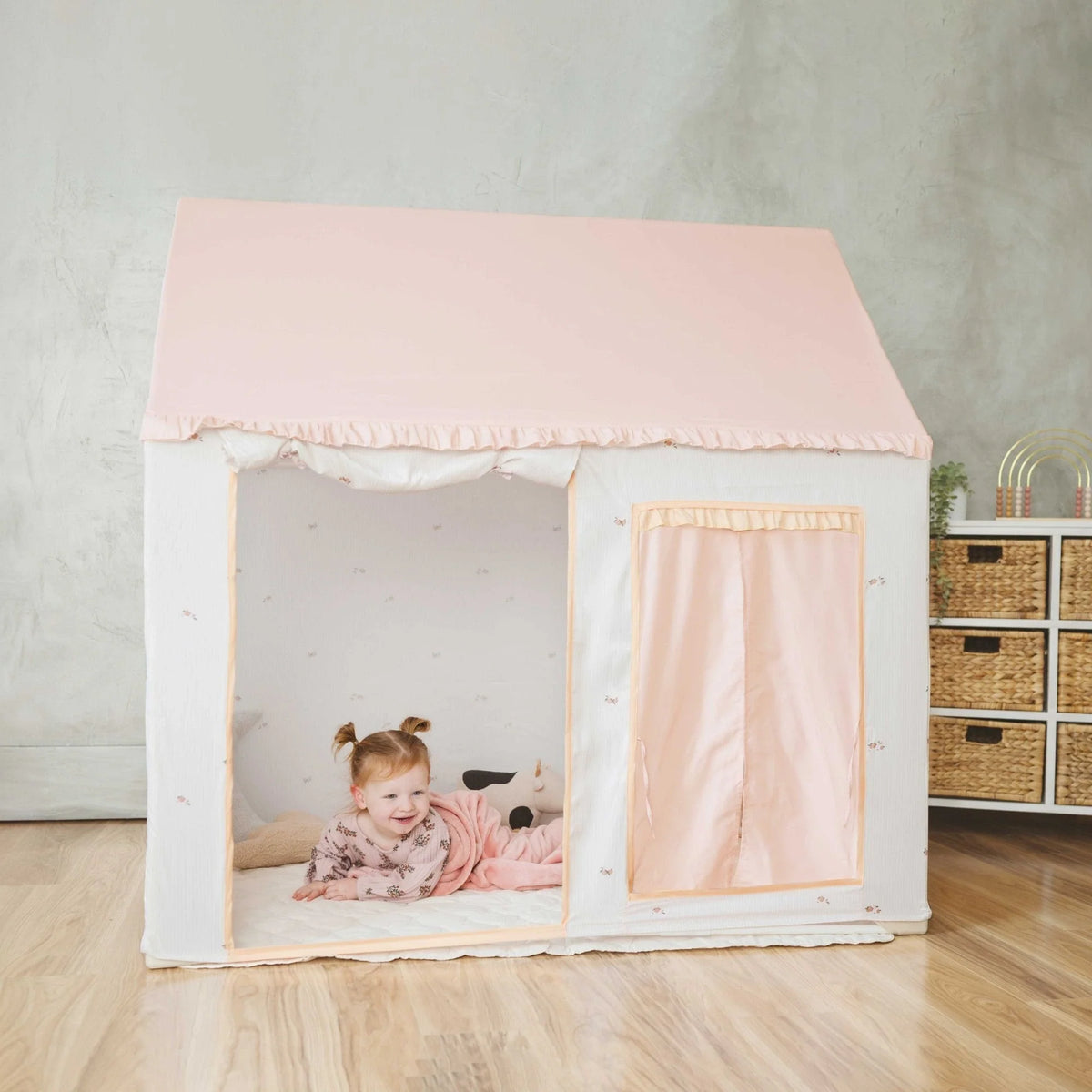 Tiny Land® Sweet Citrus Kids Play Tent – White and Pink Indoor Playhouse