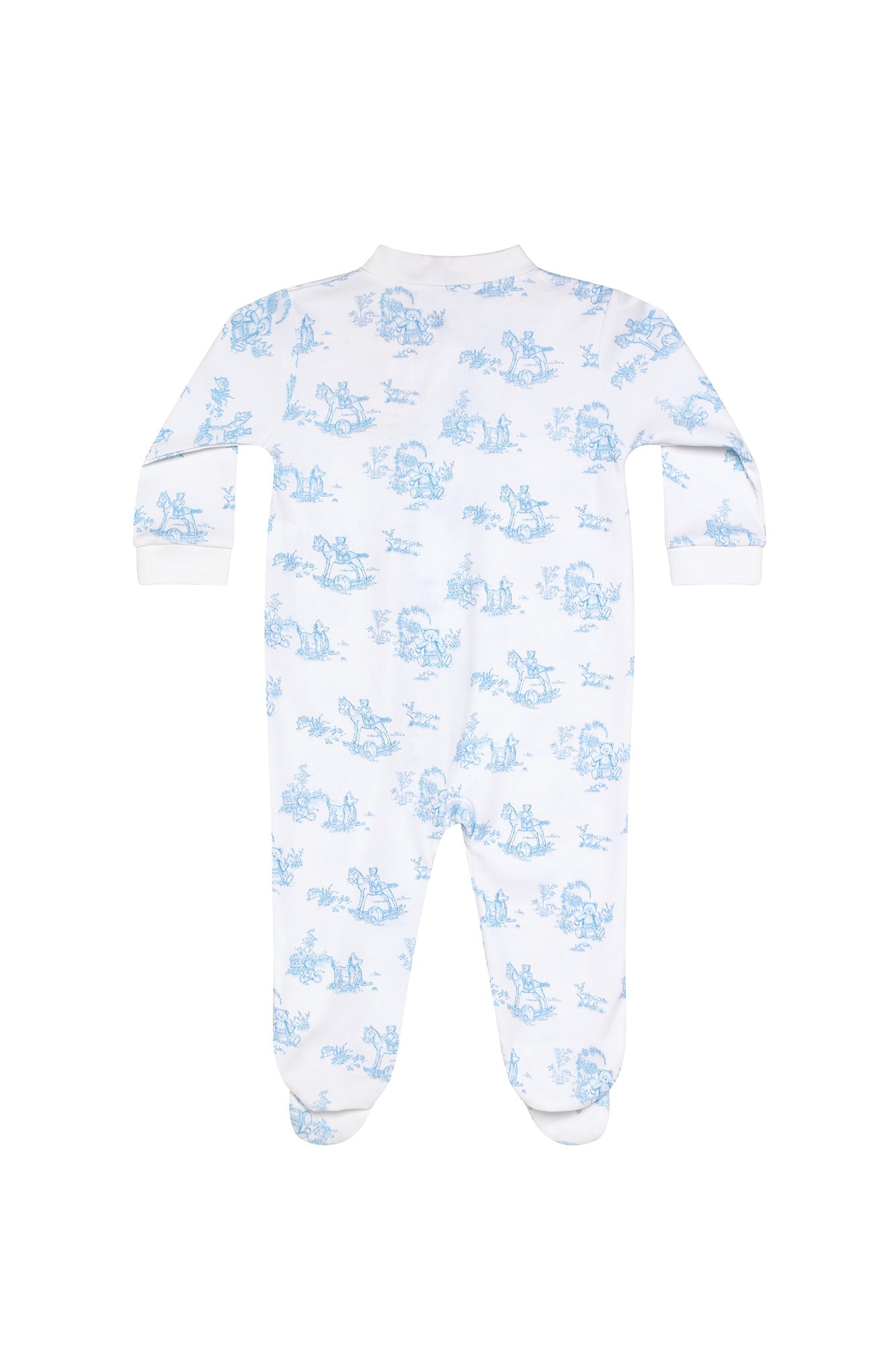 Blue Toile Pima Cotton Zipper Baby Footie