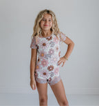 Tan Floral Shortie Leotard