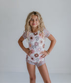 Tan Floral Shortie Leotard