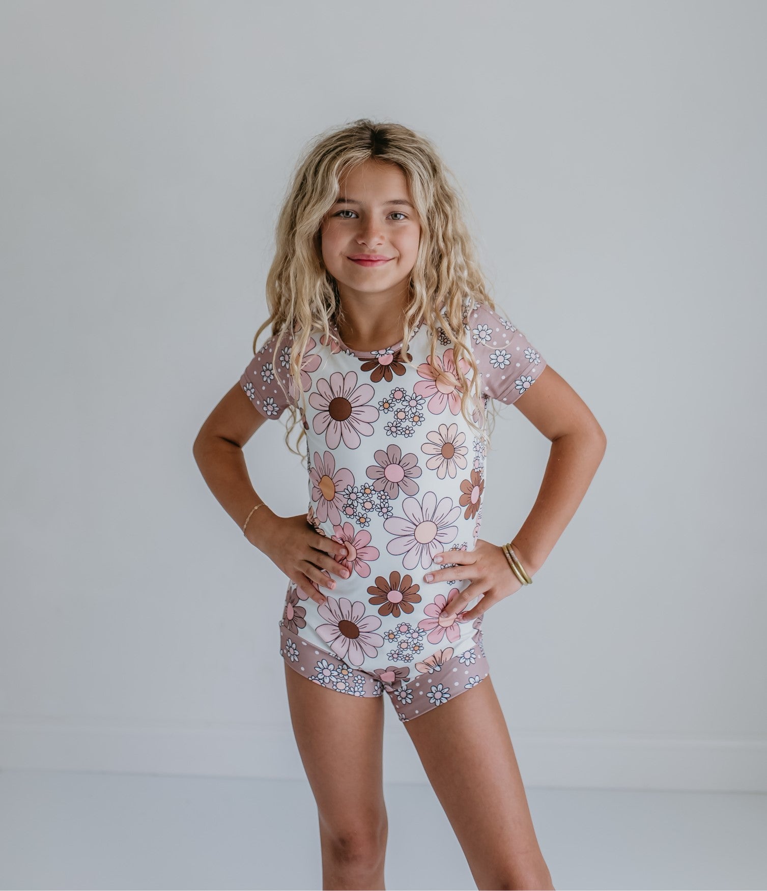 Tan Floral Shortie Leotard