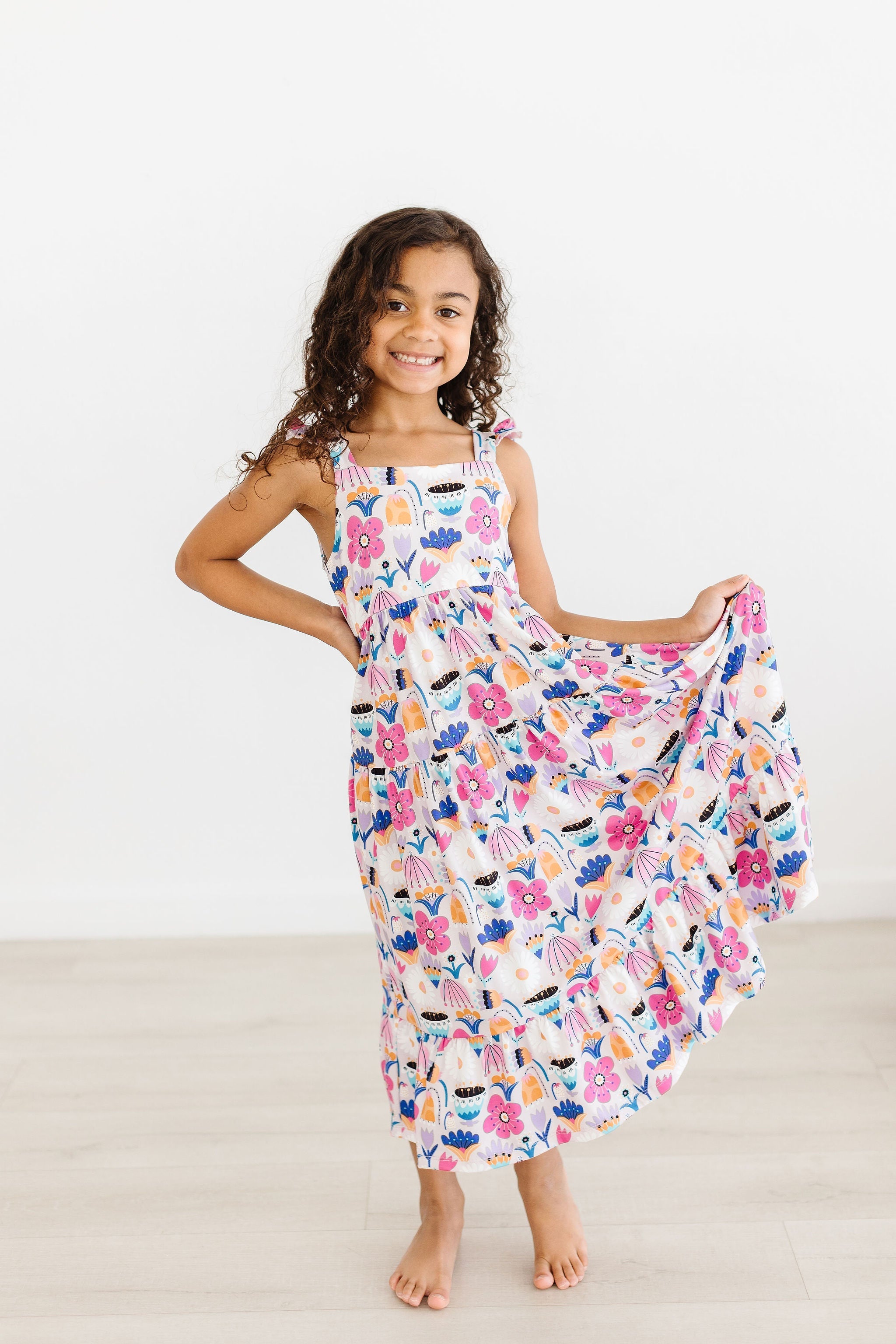 Girls Tulip Blooms Ruffle Maxi Dress