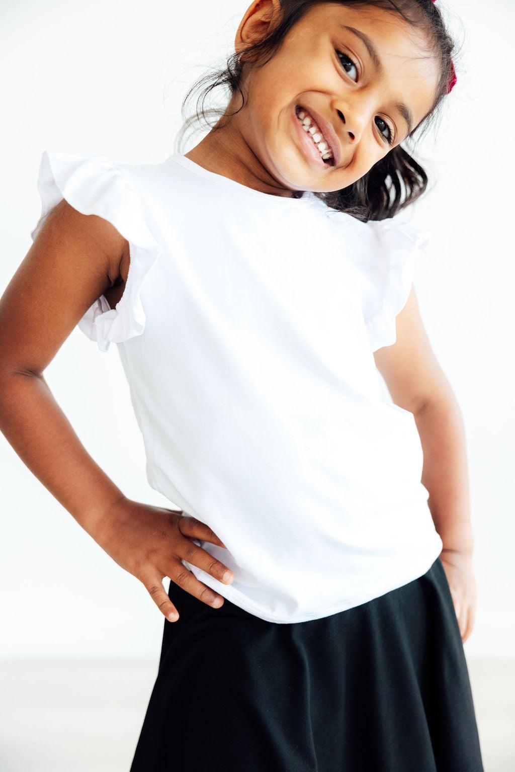 White Short Sleeve Ruffle Tee