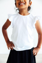 White Short Sleeve Ruffle Tee