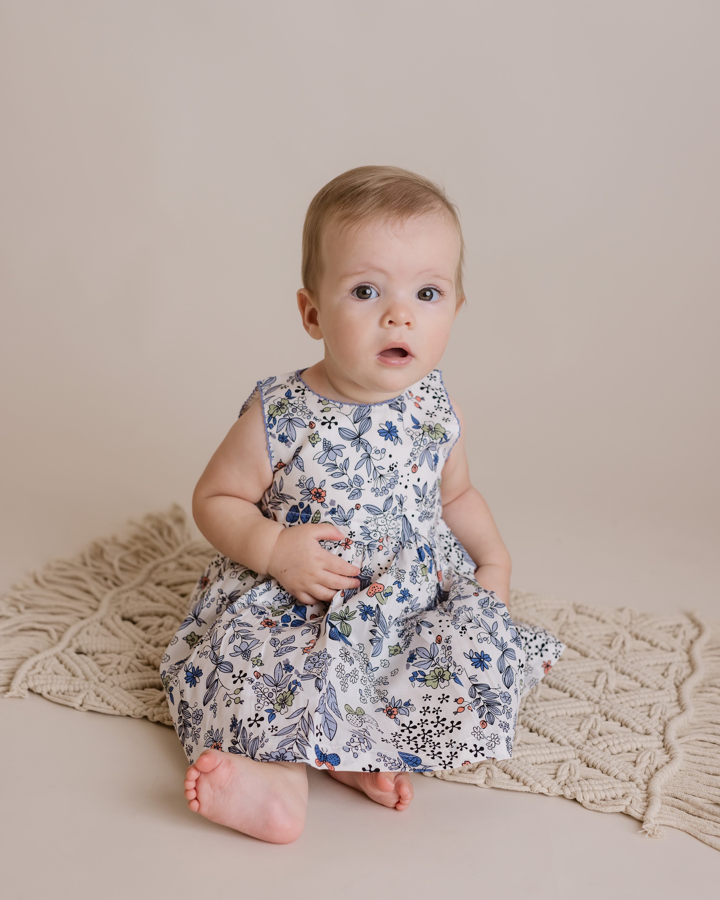 Baby Girl Blue Scalloped Trim Dress