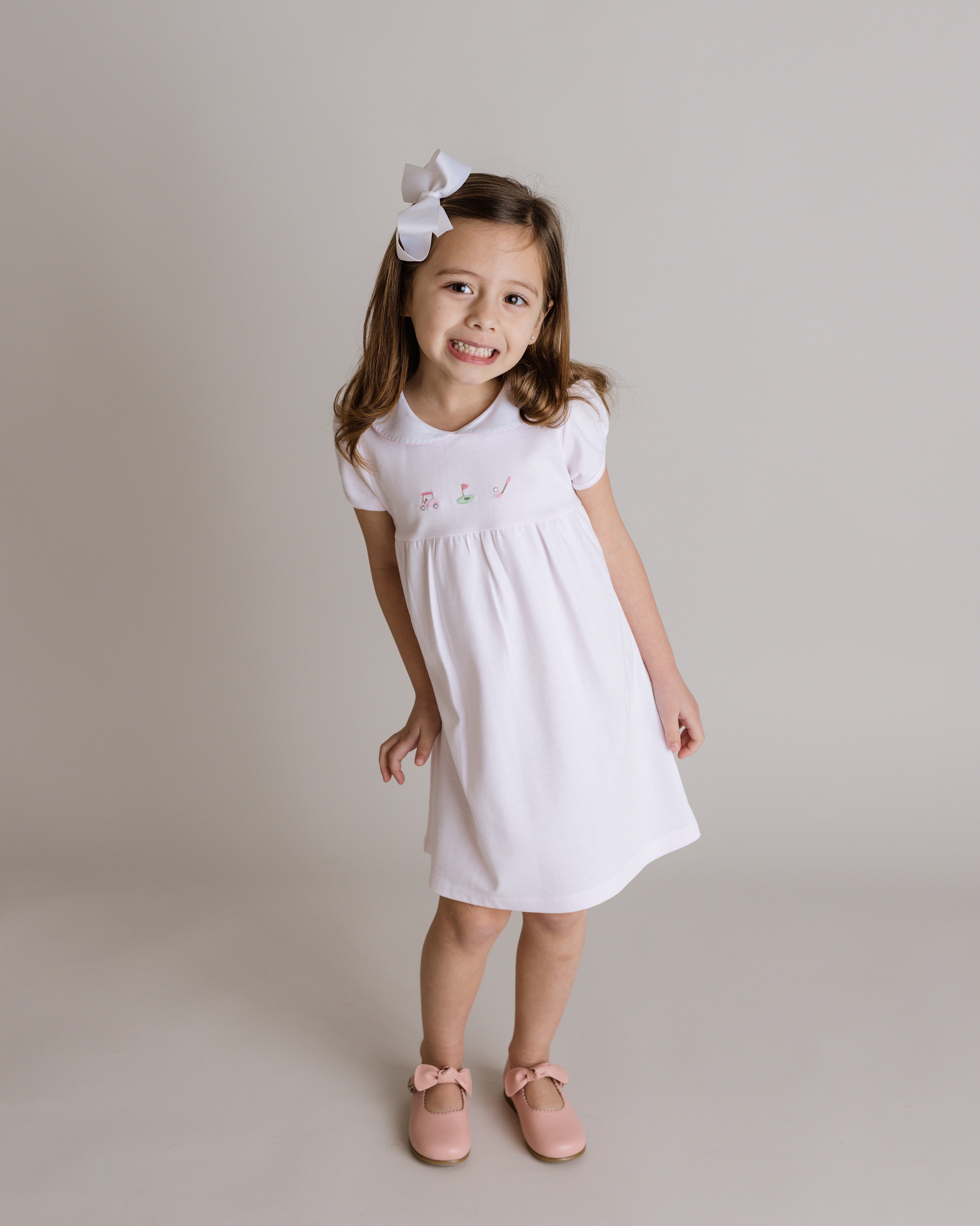 Girl Pink Golf Round Collar Pima Dress