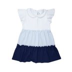 Baby Girl White + Blue School Days Colorblock Pima Dress