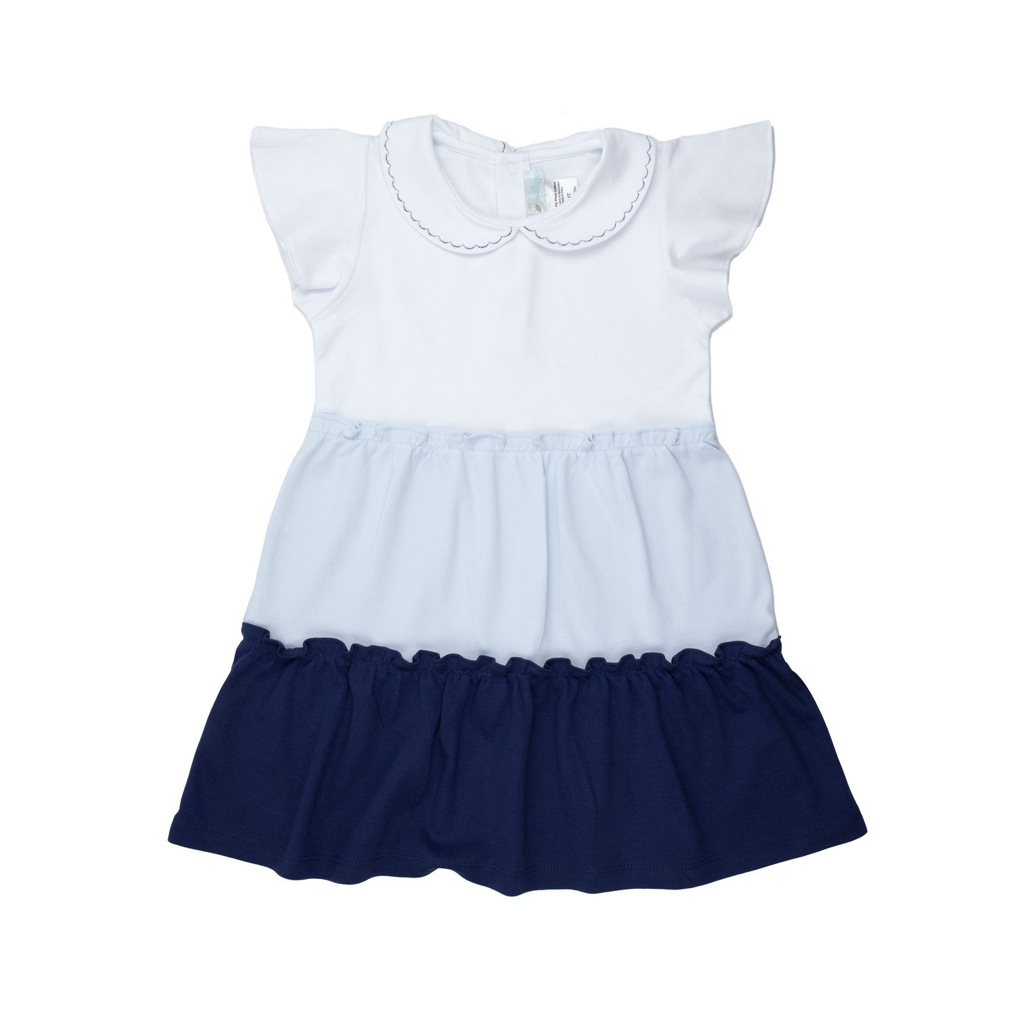 School Days Colorblock Pima Dress, Infant Girls, White and Blue