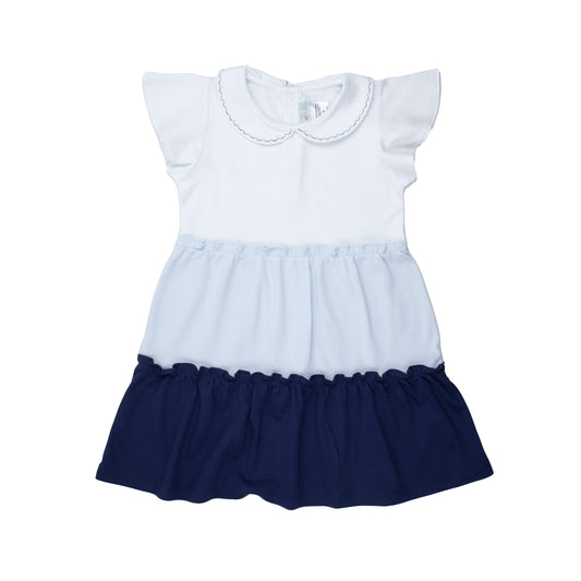 School Days Colorblock Pima Dress, Infant Girls, White and Blue