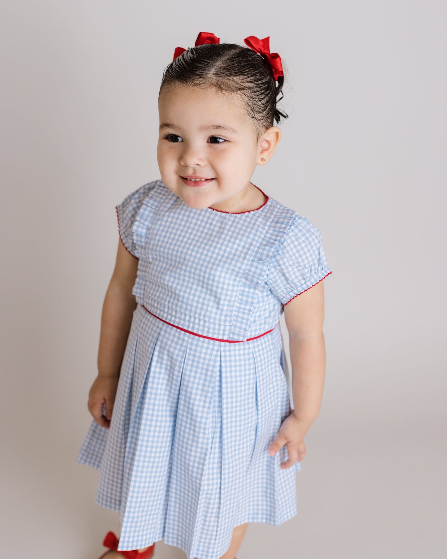 Blue Gingham Pleated Dress, Toddler Girls
