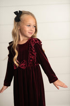 Velvet Wine Bow Dress