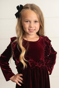 Velvet Wine Bow Dress