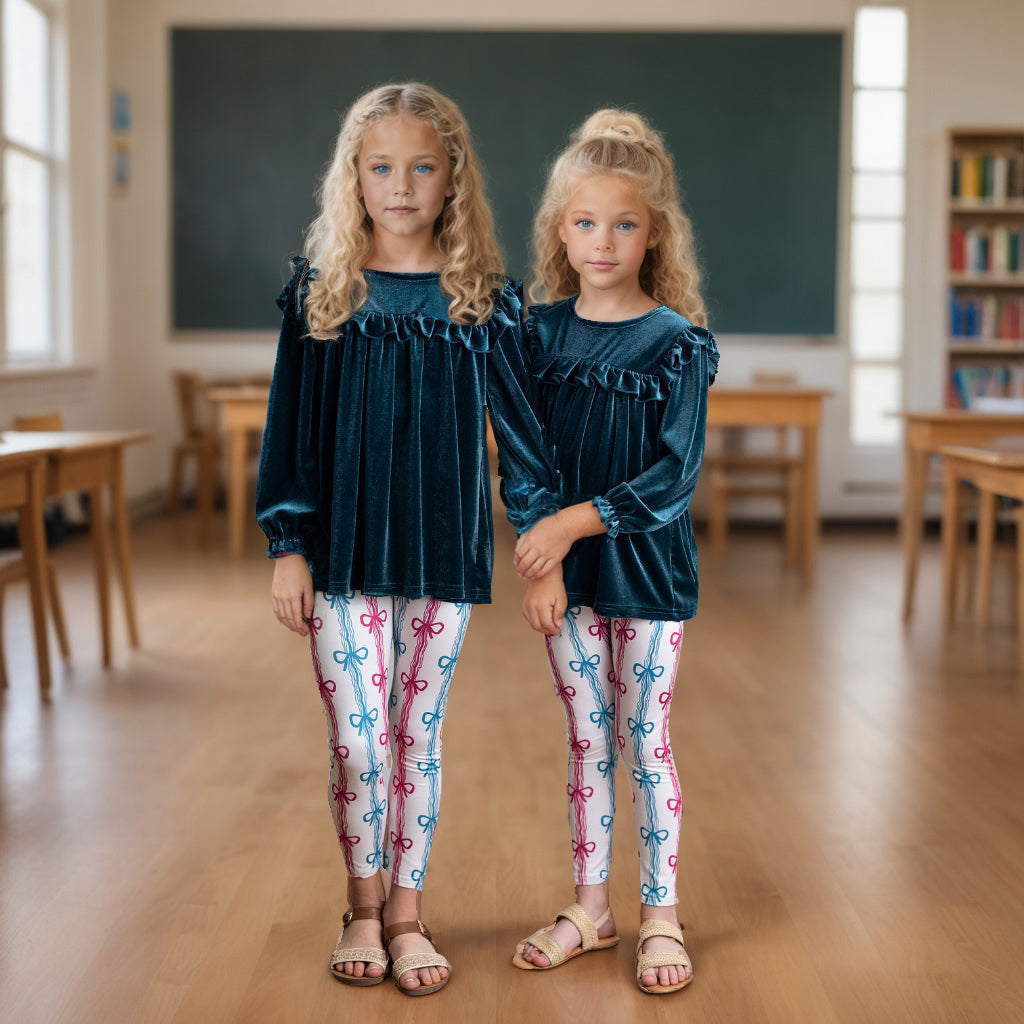 Velvet Teal Coquette Bow Pant Set