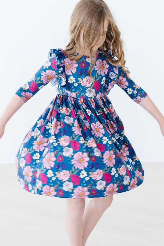 Vintage Garden 3/4 Sleeve Ruffle Twirl Dress